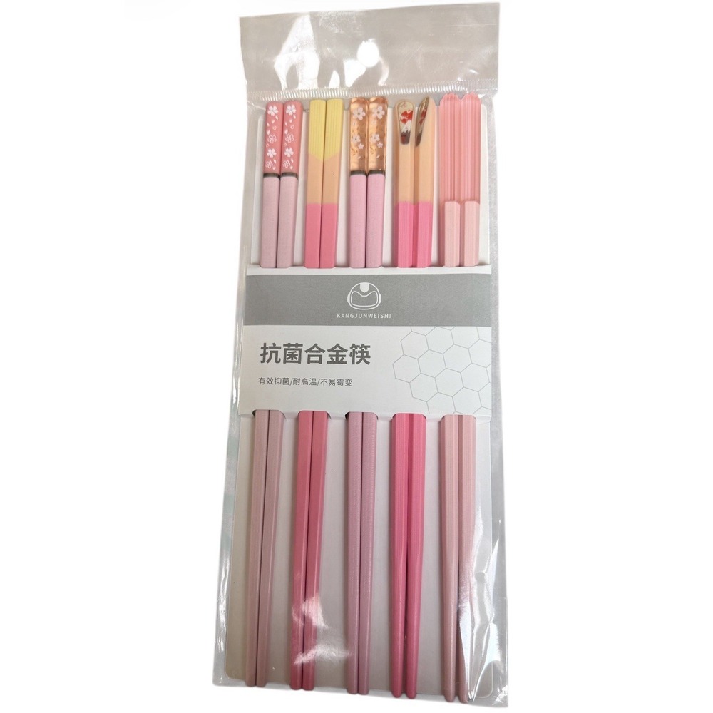 Reusable Chopsticks – 5 Pairs Pink, Lightweight PET with Wood Core